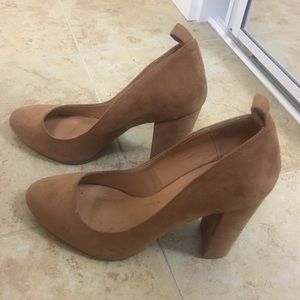 Tan faux suede chunky heels